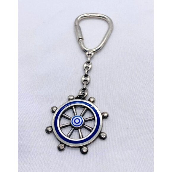 Tiffany & Co Sterling Silver 925 Enamel Ship Wheel Key Ring